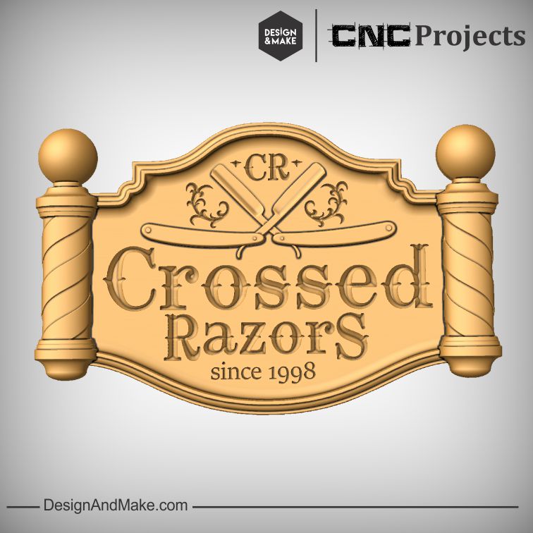 Crossed Razors Barber Sign CNC