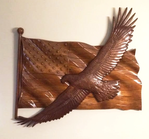 Wood American Flag Eagle Plaque CNC