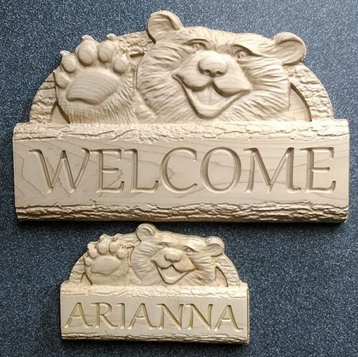 Bear Waving Welcome sign and Childs Door Sign