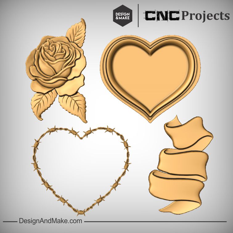Rose Heart Ribbon CNC Models
