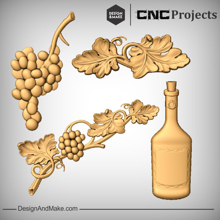 Wine Bottle Grapes CNC Models